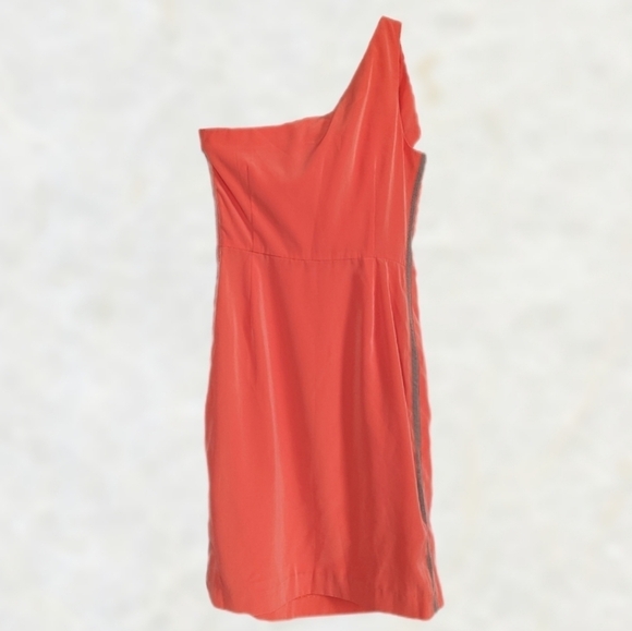 Sachin+Babi One-Shoulder Lapel Sleeveless Mini Dress Coral Gray Stripe - sz 0 - Picture 4 of 12